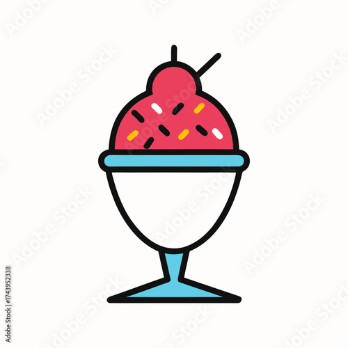 Ice Cream Sundae with Sprinkles Outlined Vector Illustration