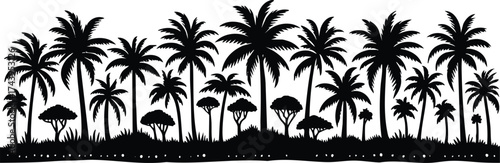 Horizontal beach tree jungle landscape border element vector illustration isolated on a white background