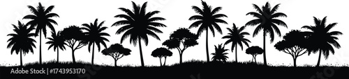 Horizontal beach tree jungle landscape border element vector illustration isolated on a white background