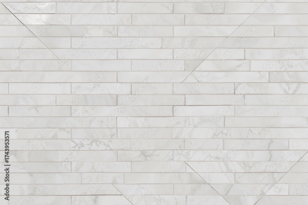 Fototapeta premium Continuous white herringbone pattern tile design. Background featuring stone or ceramic wall resembling subway style. Flat vector texture ideal for kitchen or bathroom backsplash.