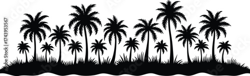 Horizontal beach tree jungle landscape border element vector illustration isolated on a white background