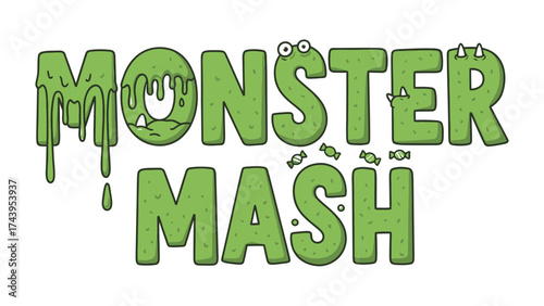 Monster Mash Typography: A vibrant, playful typography design spells out 'Monster Mash', using a unique and engaging visual style that combines spooky elements with whimsical charm.