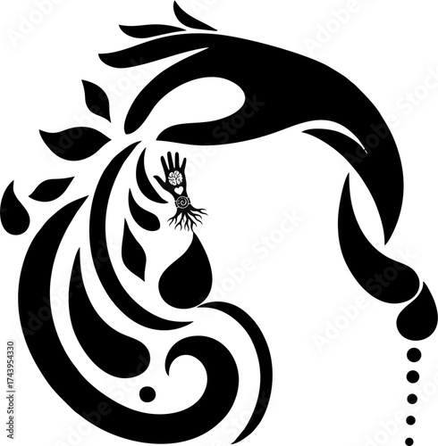 Flowing Rooted Hand with Droplets
