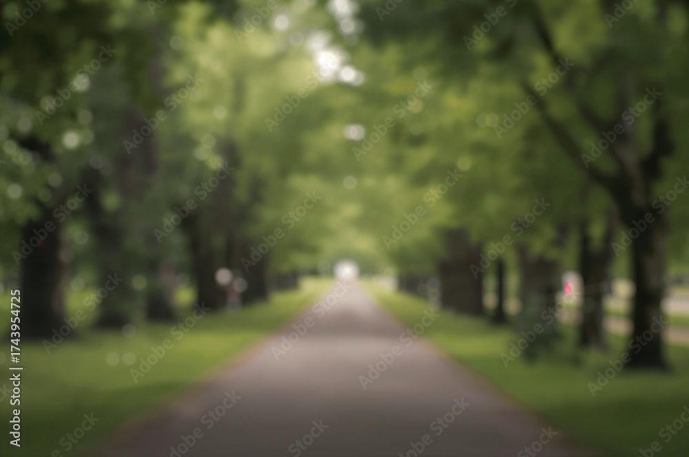 Fototapeta premium Soft Focus on Tranquil Trail Amidst Vibrant Greenery, Ideal for Relaxing Strolls and Outdoor Escapes