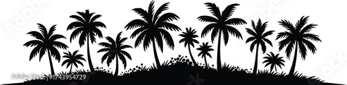 Horizontal beach tree jungle landscape border element vector illustration isolated on a white background