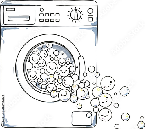 Smiling bubbles in washing machine bringing joy to laundry day