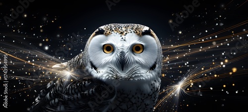 Pointillist grunge design of white owl with abstract dotted pattern ,generative AI