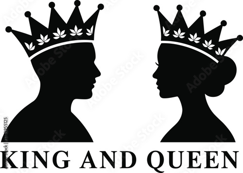 Black Silhouette of a King and Queen Facing Each Other with Crowns, Vector Logo Representing Royalty, Power, Partnership, Leadership, and Relationship Goals.
