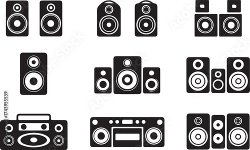 Speakers Sound Systems Black Silhouettes for Audio Playback and Home Entertainment