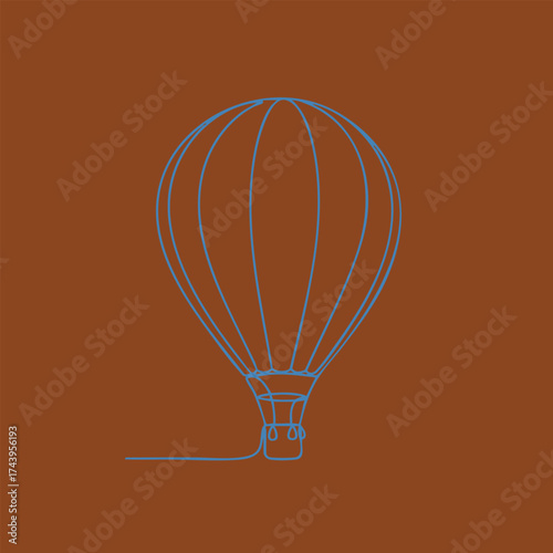 Minimalist wireframe hot air balloon outline on a warm brown emphasizing simplicity and elegance