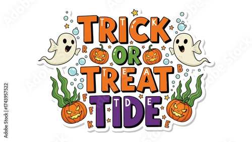 Spooky Festive Halloween Graphics: A vibrant illustration spells out Trick or Treat, a playful design element incorporating pumpkin, ghosts, and Halloween-themed symbols.