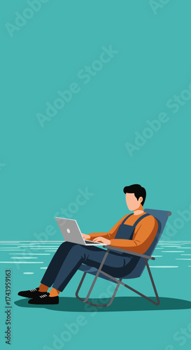 Person working remotely on laptop from a beach chair embodying digital nomad lifestyle