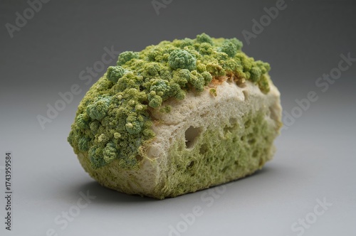 Spoiled bread covered with green mold and fungus
