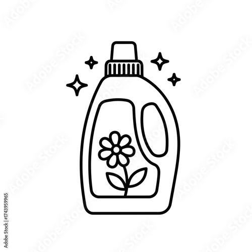 Laundry Detergent Bottle Icon – Cleaning Product Line Art with Floral Design