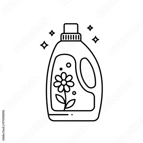 Laundry Detergent Bottle Icon – Cleaning Product Line Art with Floral Design