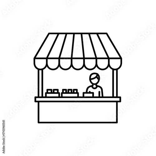 Street Food Vendor Stall Icon – Minimal Line Style Market Booth Illustration