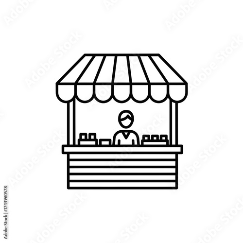 Street Food Vendor Stall Icon – Minimal Line Style Market Booth Illustration