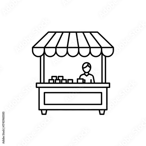 Street Food Vendor Stall Icon – Minimal Line Style Market Booth Illustration