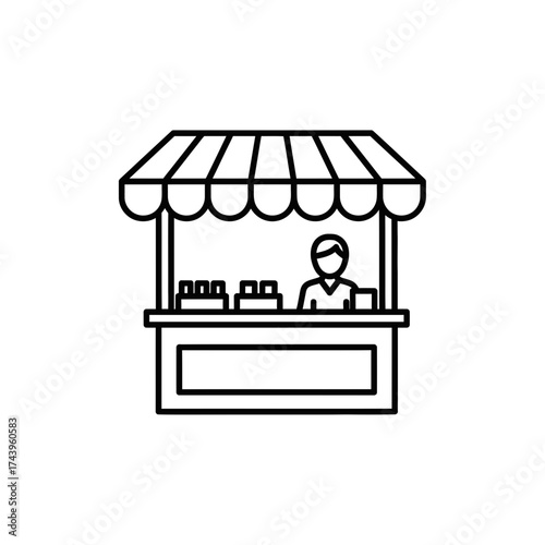 Street Food Vendor Stall Icon – Minimal Line Style Market Booth Illustration
