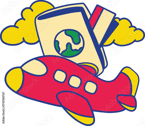 Airplane Passport Traveling Around the World Cloud