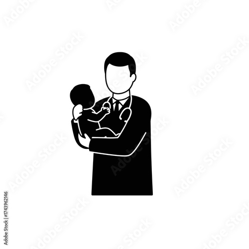 Doctor holding baby in arms with stethoscope for International Doctor's Day  