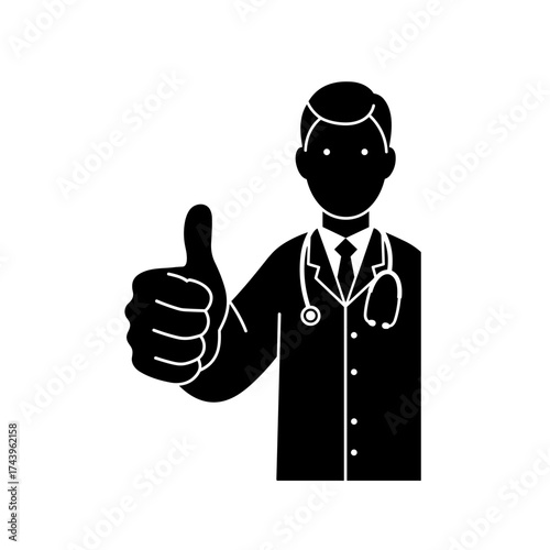 Doctor giving thumbs up in medical coat representing International Doctor's Day  