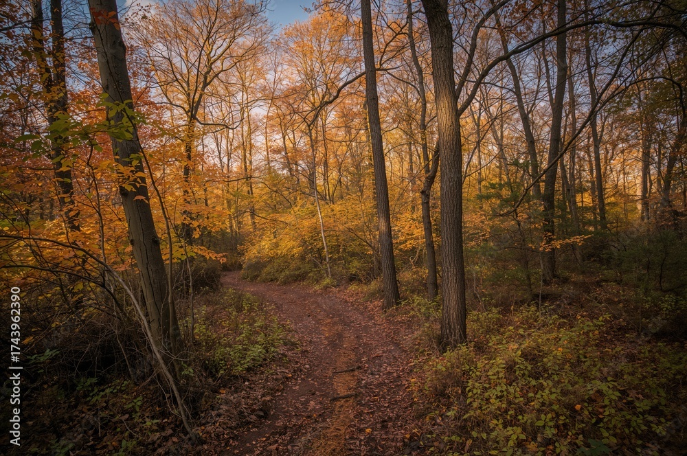 Obraz premium Pathway through the fall woodland