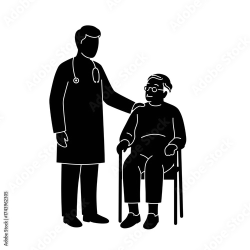 Doctor interacting with elderly patient in consultation room on International Doctor's Day  
