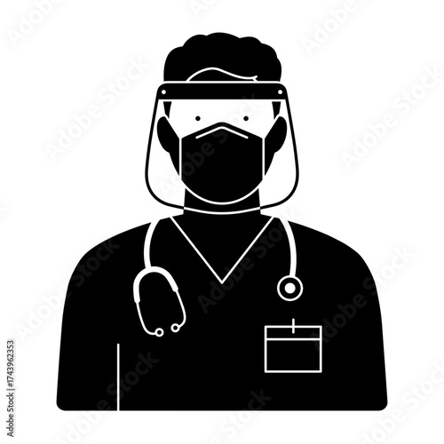 Doctor wearing face shield and mask in healthcare setting