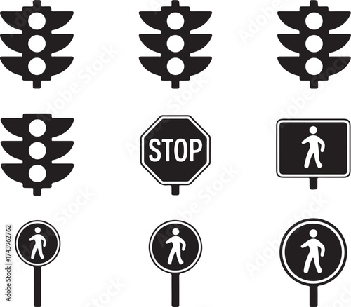 Traffic Sign Icons Collection. Road Safety Pictogram. Traffic Sign Illustration