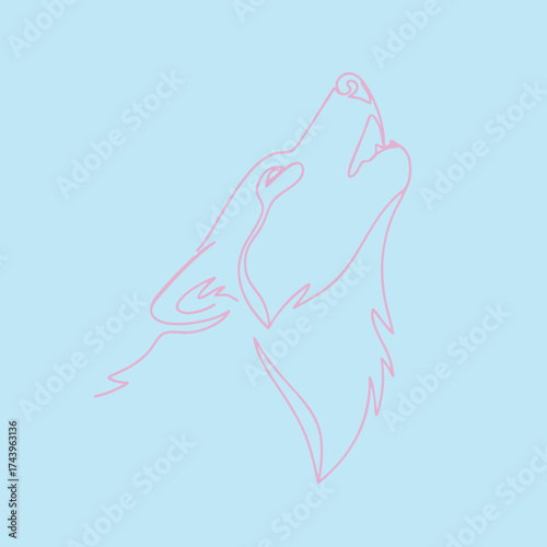 Minimalist Line Drawing of Howling Wolf with Elegant Curves on Soft Blue