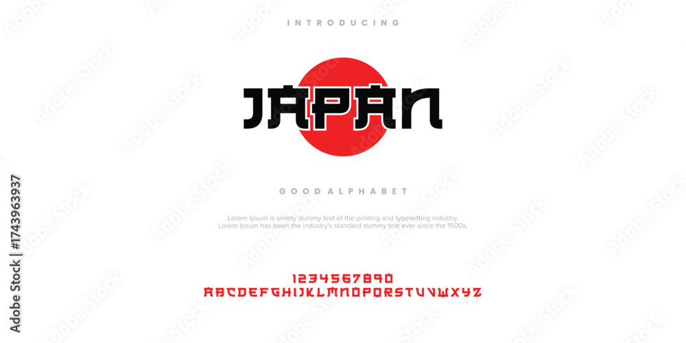 Obraz premium Japan Modern minimal abstract alphabet fonts. Typography technology, electronic, movie, digital, music, future, logo creative font. vector illustration