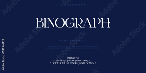 Binograph Fashion font alphabet. Minimal modern urban fonts for logo, brand etc. Typography typeface uppercase lowercase and number. vector illustration