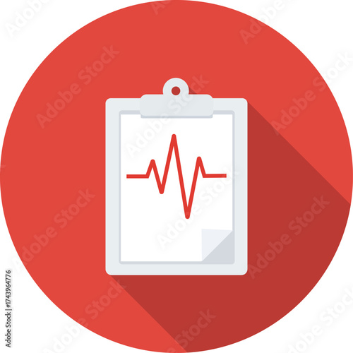 Medical Heartbeat Records on a Clipboard Icon with Red Background Health Checkup Healthcare Patient Monitoring Treatment