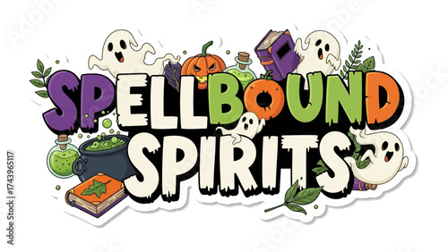 Spooky Spell: An enchanting composition of Halloween elements and playful imagery. This vibrant illustration sparks imagination and hints at the magic of the season.