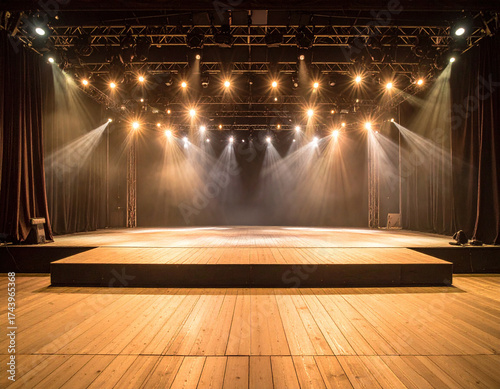 Escenario con luces, brillos y sin personas