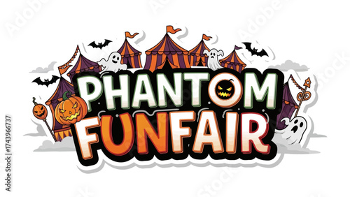 Phantom Funfair: A whimsical illustration sets the scene for a phantom funfair, showcasing elements of Halloween. A spooky spectacle that sparks the imagination 