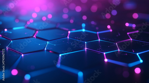 A minimalist, dark wallpaper with a large, central, glowing geometric outlined in blue and purple neon light, creating a geometric effect.