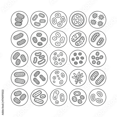 Cell structure icon set in line style