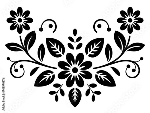 Elegant Black and White Floral Design with Daisy Flowers and Decorative Swirls for Graphic Design Projects and Invitations
