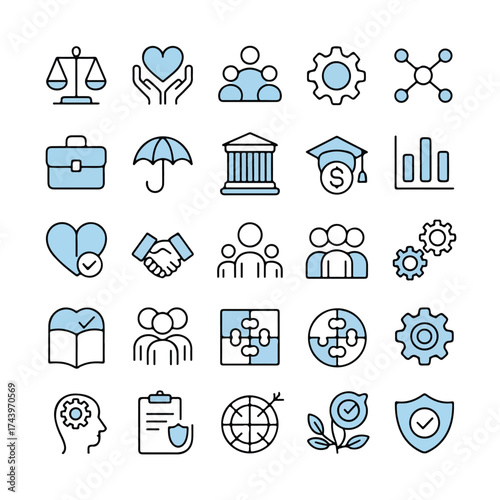Business ethics and corporate social responsibility icons
