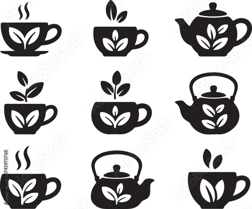 Cup Teapot Silhouettes Set Beverages Hot Tea Drink Icon