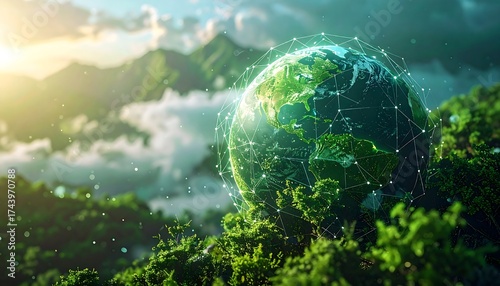 Fototapeta Naklejka Na Ścianę i Meble -  Connected Earth - A Vision of Sustainable Technology and Environmental Harmony.