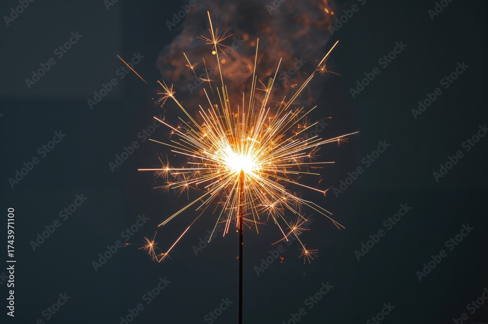 Obraz premium Sparkler candle emitting magical light for festive celebrations on a transparent backdrop.