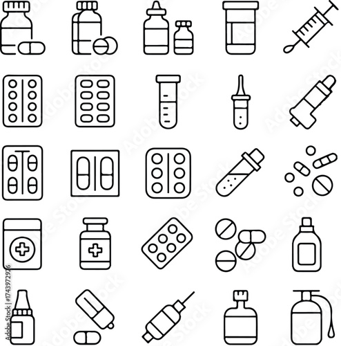 Set of medicine outline icons for your design