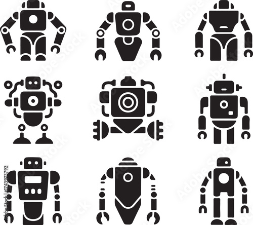 Robot Machine Automation Future Technology Artificial Intelligence Cyborg Android Icon Silhouette.