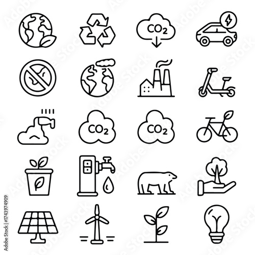 Collection of ecology and environment icons