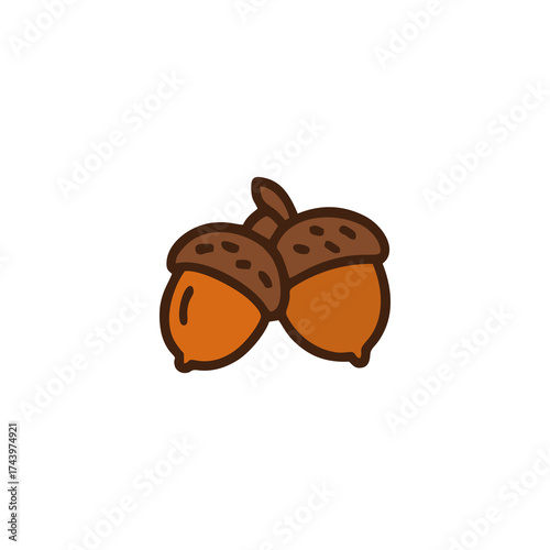 Acorn Icon – Autumn Forest Nut Flat Vector Illustration for Fall Season, Thanksgiving, and Harvest Nature Design