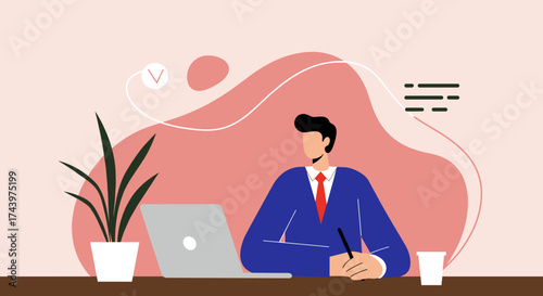 Professional man working diligently at his desk with a laptop Business productivity concept