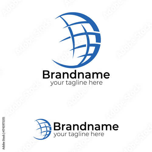 Abstract Blue Globe Logo Design: Dynamic Digital World Network Icon Representing Global Connection, Tech, Communication, and International Business